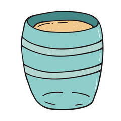 blue glass with drink, coffee or cocoa with milk, soda, vector color doodle element, cute design element