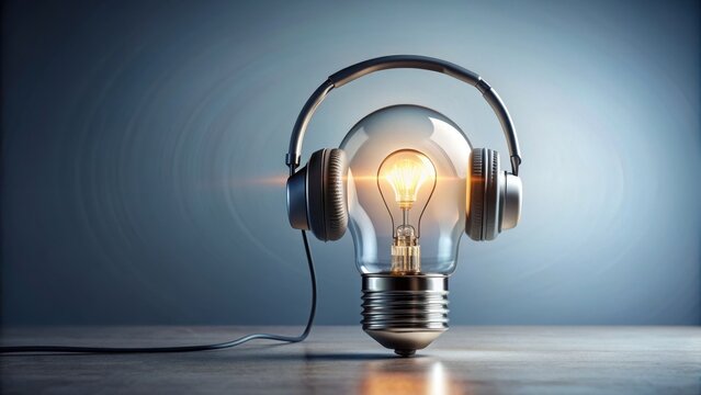 Light bulb with headphones representing technology and sound innovation , music, audio, equipment, innovation