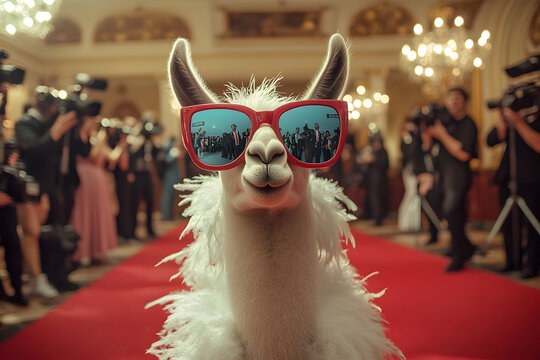 Glamour&ouml;se Lama auf dem roten Teppich: Modeikone des Tierreichs