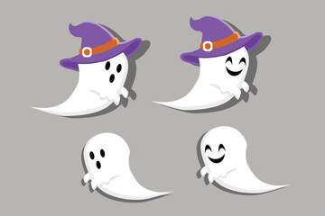 Vector Halloween Ghost With Witch Hat 