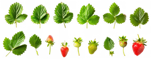 Green Strawberry Leaves and Strawberries