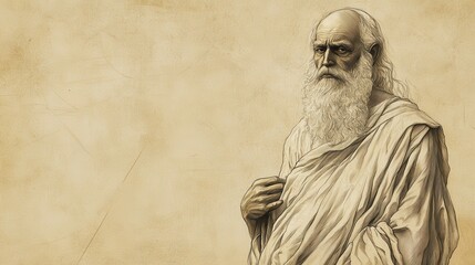 Fototapeta premium Biblical Illustration of Eliphaz’s Second Speech - Eliphaz Emphasizing That No One Is Righteous Before God, Urging Humility, Beige Background