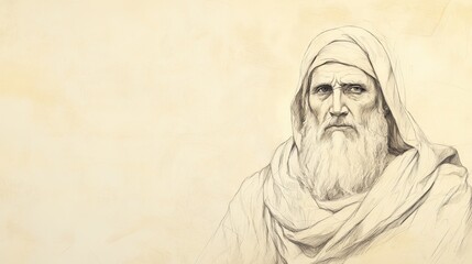 Fototapeta premium Biblical Illustration of Eliphaz’s Third Speech - Eliphaz Sternly Recounting the Fall of the Mighty Due to Unacknowledged Sins, Beige Background