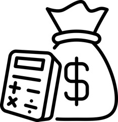 Money bag icon. Digital accounting symbol. Linear style.