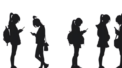 Silhouettes of girls using smartphones and social media usage by people