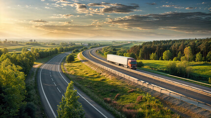 Truck driving on countryside road during