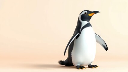 Fototapeta premium Cute Penguin Standing on a Light Background