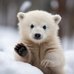 Obraz premium Bear cub resting in a serene snowy environment