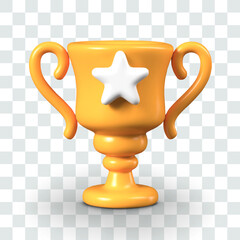 Golden goblet with two handles and star. Game trophy for winner