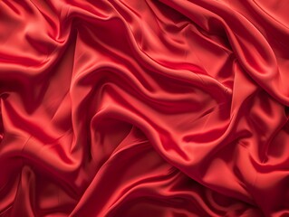 Obraz premium Flowing red satin fabric with soft curves and rich texture captured in natural light