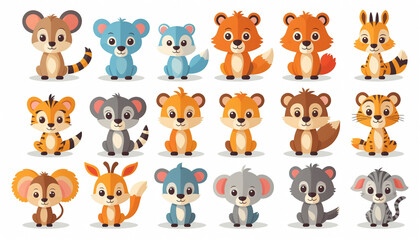Obraz premium Set isolé illustrations cartoon icônes animaux enfant fun mignon ludique.