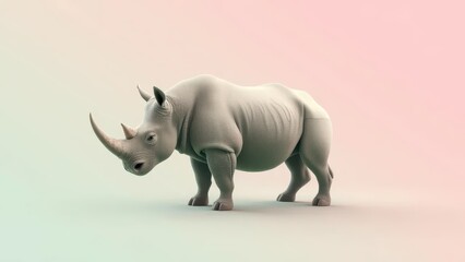 Fototapeta premium White Rhinoceros on Pastel Background