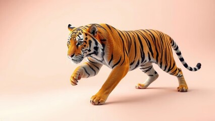 Obraz premium Majestic Tiger Walking on a Peach Background