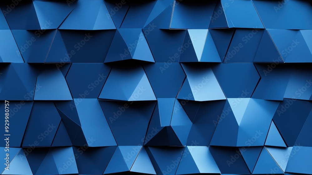 Wall mural seamless pattern, abstract blue polygonal background with three-dimensional shapes, ideal for modern