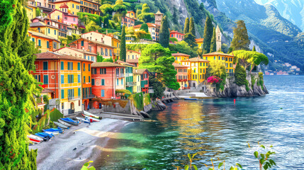 Varenna, Lake Como - Holidays in Italy view of the most beautiful lake in Italy, Lago di Como, Lombardia.