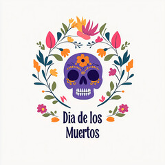 Naklejka premium Colorful sugar skull adorned with flowers representing Dia de los Muertos celebration