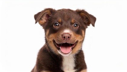 Obraz premium 笑顔のオーストラリアン・ケルピーの子犬のポートレート（Portrait of a smiling Australian Kelpie puppy on white background） 