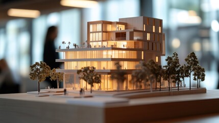 A beautifully crafted model of a building on a table, representing the transformation of ideas into physical reality.