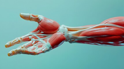 A dynamic 3D rendered CT scan of a human limb, with enhanced visual contrast showing muscles and bones, soft ambient lighting creating a clinical environment, detailed medical art style, focused and