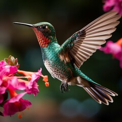 Fototapeta premium Beautiful hummingbirds captured in flight, showcasing their vibrant colors