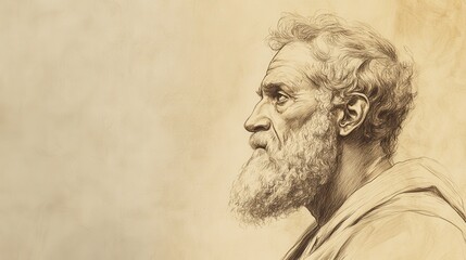 Fototapeta premium Biblical Illustration of Job Reflecting on His Past Prosperity with Wealth, Family, and Honor, Beige Background