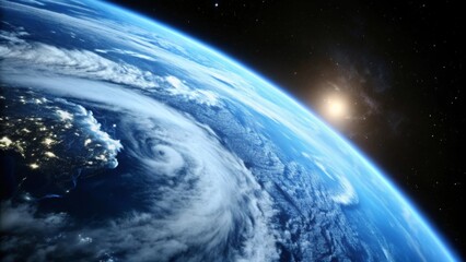 Obraz premium A stunning view of Earth from space, showing the planet's curvature and the vast expanse of the atmosphere.