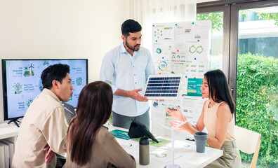 Diversity team presentation new design solar cell panel renewable energy innovation at office