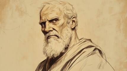 Fototapeta premium Biblical Illustration of Bildad’s Final Speech - Bildad Insisting on the Righteousness of God’s Judgment, Beige Background