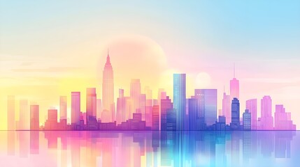 Fototapeta premium Cityscape Sunset with Reflection - Urban Landscape Background
