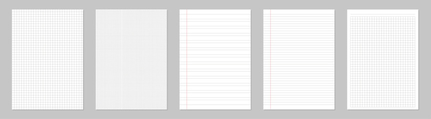 Creative vector illustration of realistic square, lined paper blank sheets set isolated on transparent background. Art design lines, grid page notebook with margin. Abstract concept graphic element