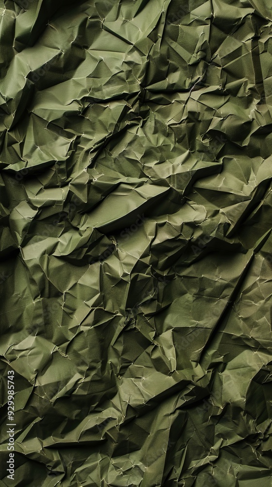Poster the texture of crumpled olive paper creates a rich visual depth and contrast under soft, midday ligh