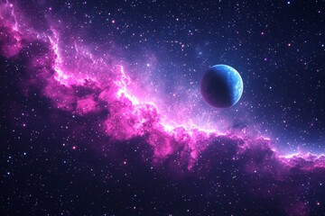 Space cosmic illustration with planets scene created with Generative AI