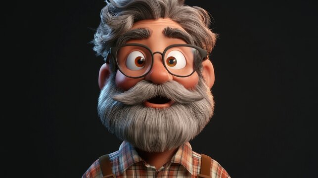 The charming bearded man expresses emotions in 3D agf