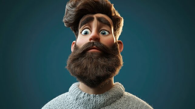 The charming bearded man expresses emotions in 3D agf