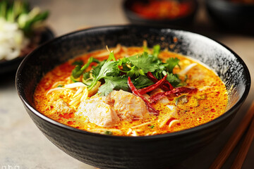 Spicy and Creamy Laksa in a Ceramic Bowl