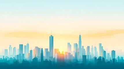 Fototapeta premium Modern City Skyline at Sunrise - Urban Architecture