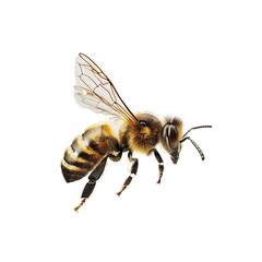 side view of a bee flying, white background