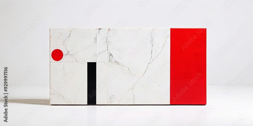 Poster A white and red table with a red circle on it