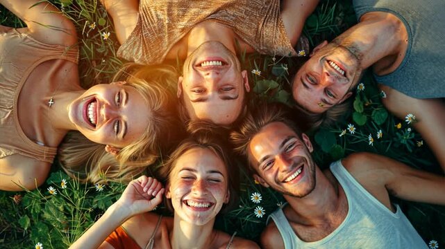 Circle of Summer Joy: Friends bask in the golden hour glow, their laughter echoing the warmth of friendship and carefree summer days. 