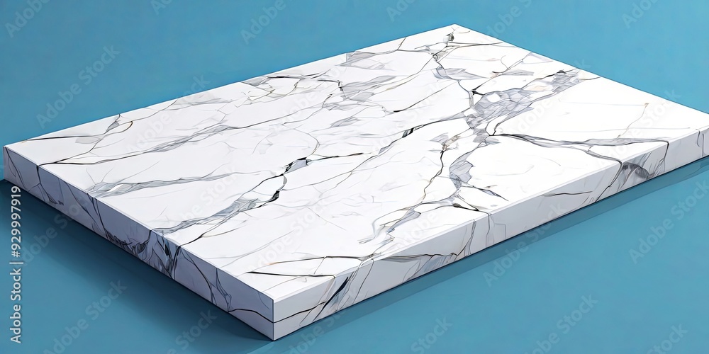 Poster A white marble slab with a pattern of cracks and lines