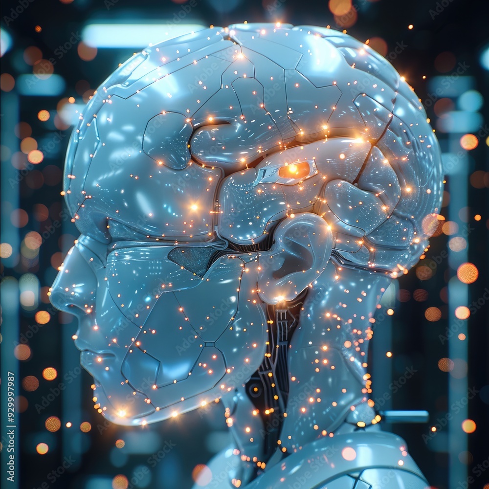 Poster AI brain analyzing global economic patterns. Generative AI.