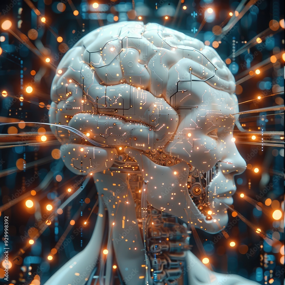 Poster AI brain analyzing global economic patterns. Generative AI.