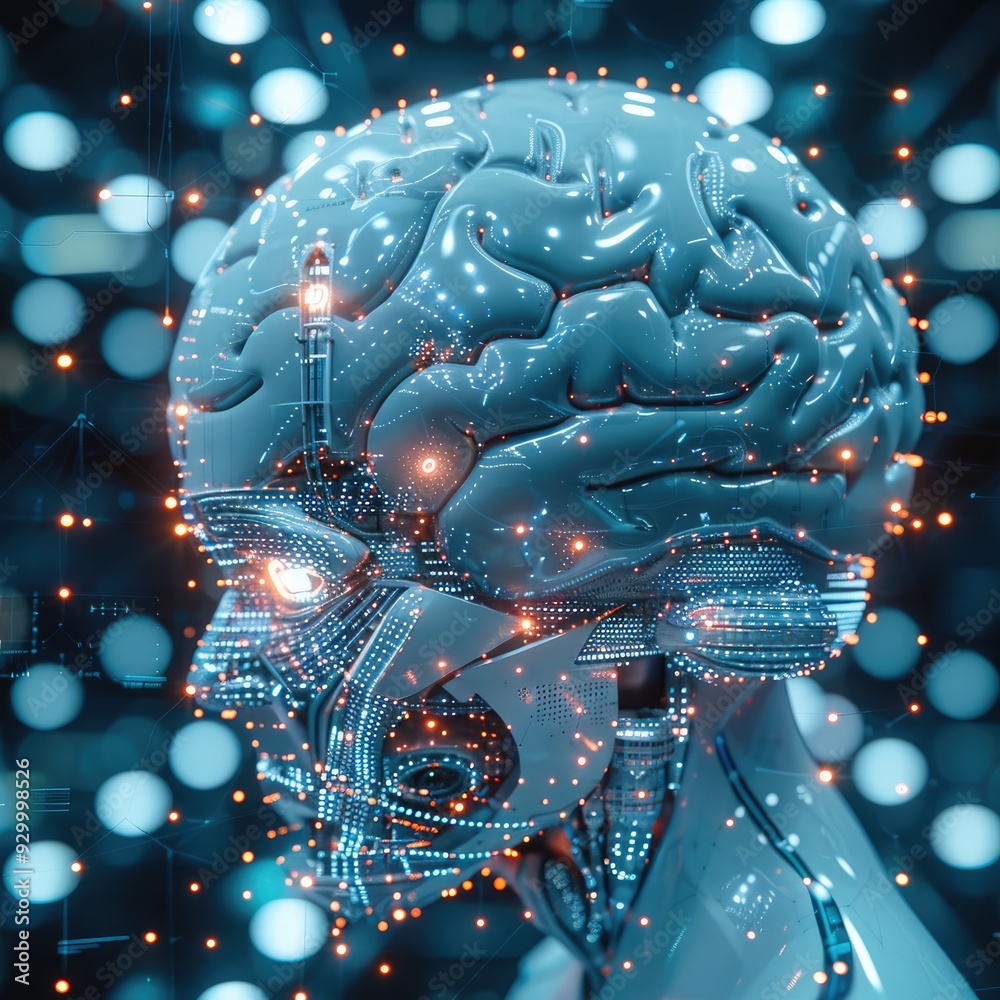 Poster AI brain analyzing global economic patterns. Generative AI.