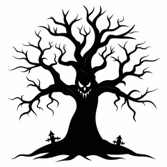 haunted trees silhouette collection of Halloween vector illustrations on white background. scary plant element