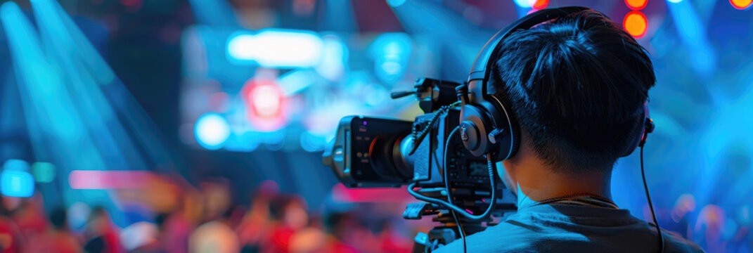 A photographer captures the vibrant atmosphere of a bustling event filled with lights and people