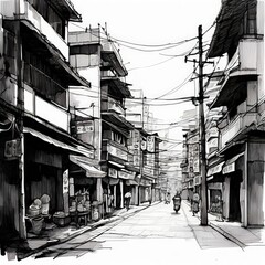 Fototapeta premium the AI Image Generator, Burst of Color in a Monochromatic Cityscape