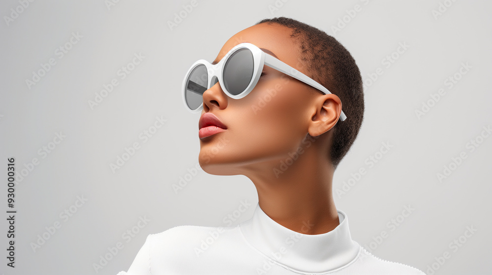 Wall mural sleek white round sunglasses on a sophisticated model, accentuating modern fashion and elegance, per