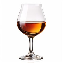 Elegant snifter glass filled with amber whiskey on a white background, perfect for beverage and alcohol-related designs and projects.