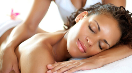 Fototapeta premium A person enjoys a soothing massage, promoting relaxation and mental wellness in a tranquil setting