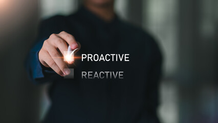 Proactive Business Problem Solving Concept,Businessman Checks Proactive Box for Future,Managing Challenges and Achievements with Inspiration Business Growth